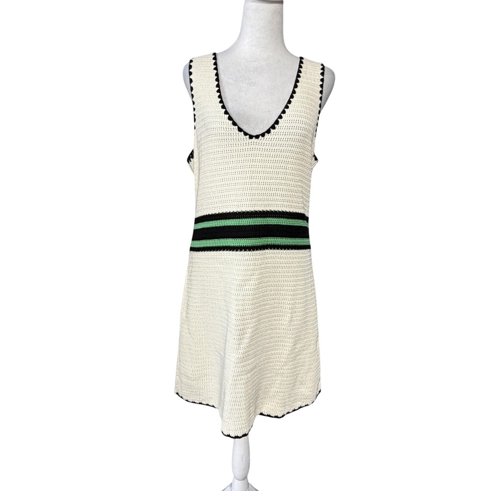 Heartloom Womens S White Crochet Stripe Tank A Line Mini Summer Dress V-Neck